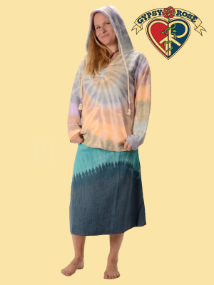 hippy cool comfy Tye Dye Denim Rough Cut Skirt sizes Small to X-large 
